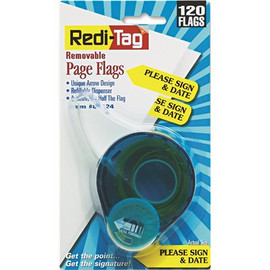 REDI-TAG CORPORATION ARROW PAGE FLAGS IN DISPENSER, "PLEASE SIGN AND DATE", YELLOW, 120 FLAGS