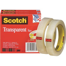 Scotch 600-2P34-72, 3/4 in. x 2592 in., 3 in. Core, Transparent Tape Clear, (2-Rolls)