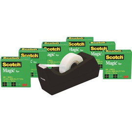 Scotch 3/4 in. x 1000 in., 1 in. Core Magic Tape Value Pack with Dispenser (6-Pack)