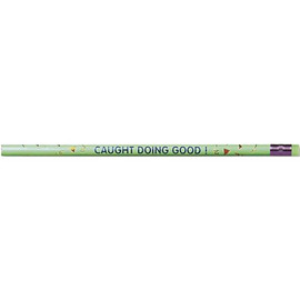 MOON PRODUCTS DECORATED WOOD PENCIL, CAUGHT DOING GOOD, HB #2, GREEN BRL, DOZEN