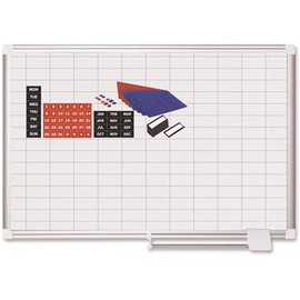 MasterVision 1 in. x 2 in. Grid, 36 in. x 24 in. Grid Planning Board with Accessories White/Silver