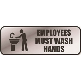 Cosco 9 in. x 3 in. Silver Brushed Metal Office Sign Employees Must Wash Hands