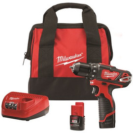 Milwaukee M12 12V Lithium-Ion Cordless 3/8 in. Drill/Driver Kit with Two 1.5 Ah Batteries, Charger and Tool Bag