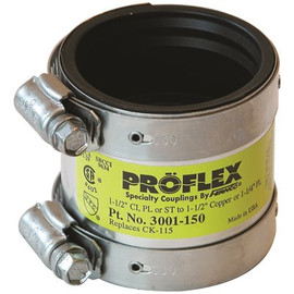 Fernco PROFLEX SHIELDED COUPLING 1-1/2 IN. CAST IRON, PLASTIC OR STEEL TO 1-1/2 IN. COPPER