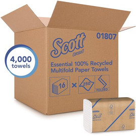 Scott White 100% Recycled Fiber Multi-Fold Paper Towels (16 Clips/Case, 250-Sheets/Clip, 4,000 Towels/Case)