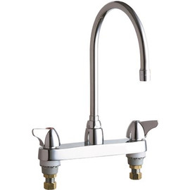 Chicago Faucets Lead-Free 8 in. Gooseneck 2-Handle Sink Utility Faucet Spout Single-Wing Handles 2.2 GPM Aerator in Chrome