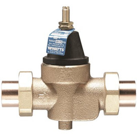 Watts 3/4 in. Lead Free Brass Water Pressure Reducing Valve, Double Union, Solder, Elastomer Disc, Adjust psi, Max 400 psi