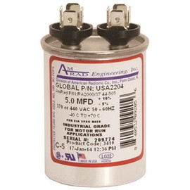 AMRAD ENGINEERING Round USA Made Motor Run Capacitor 5 MFD, 370/440 VAC