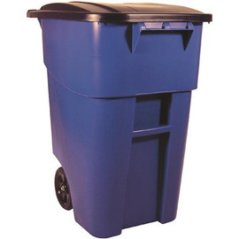 Rubbermaid Commercial Products BRUTE 50 Gal. Blue Rollout Trash Can with Lid