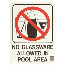 HY-KO Water Safety No Glassware Allowed in Pool Sign