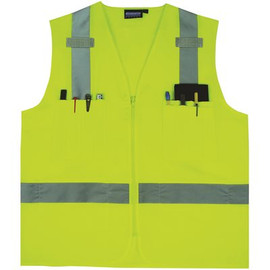 ERB S414 X-Large Hi Viz Lime Poly Oxford Multi-Pocket Surveyor Vest