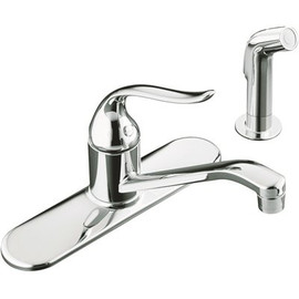 KOHLER Coralais Single-Handle Standard Kitchen Faucet with Side Sprayer and Lever Handle in Polished Chrome