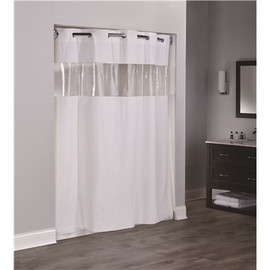 Hookless Vision 71 in. x 74 in. Beige Shower Curtain with Clear Vinyl Window