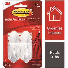 Command 3 in. 3 lbs. Plastic Medium Designer Hooks (Case of 36-Packs, 2-Hooks, 4-Strips)