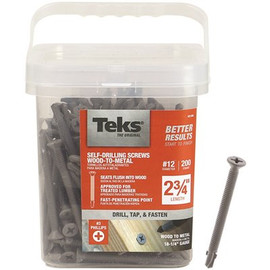 Teks #12 x 2-3/4 in. Plymetal Zinc-Plated Steel Flat-Head Phillips Self-Tapping Screws with Wings (200-Pack) Teks #12 x 2-3/4 in. Plymetal Zinc-Plated Steel Flat-Head Phillips Self-Tapping Screws with Wings (200-Pack)