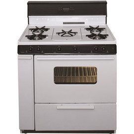 Premier 36 in. 3.91 cu. ft. Freestanding Gas Range with 5th Burner and Griddle Package in White with Black Trim