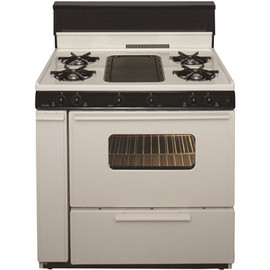 Premier 36 in. 3.91 cu. ft. Battery Spark Ignition Gas Range in Biscuit with Black Trim