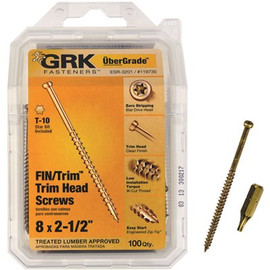 GRK Fasteners #8 x 2-1/2 in. Star Drive Trim Finishing Head Screw (100-per Pack) GRK Fasteners #8 x 2-1/2 in. Star Drive Trim Finishing Head Screw (100-per Pack)