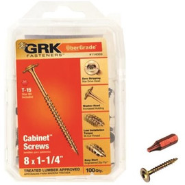 GRK Fasteners #8 x 1-1/4 in. Star Drive Low Profile Washer Head Drive Style Cabinet Wood Screw (100-Pack)