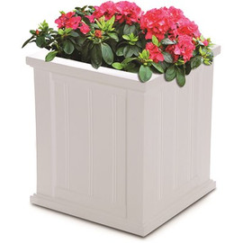 Mayne Cape Cod 16 in. Square Self-Watering White Polyethylene Planter