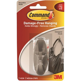 Command Medium Brushed Nickel Designer Hook (Case of 24,3-Packs)