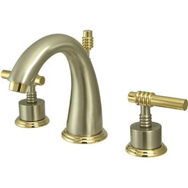 Kingston Brass Milano 8 in. Widespread 2-Handle Mid-Arc Bathroom Faucet in Brushed Nickel and Polished Brass