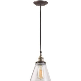 Globe Electric Jackson 1-Light Antique Brass & Bronze Pendant With Fabric Cord And Clear Glass Shade
