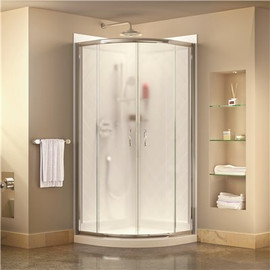 DreamLine Prime 33 in. x 33 in. x 76.75 in. H Corner Framed Sliding Shower Enclosure in Chrome with Base and Back Walls