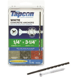Tapcon 1/4 in. x 3-1/4 in. White Ultrashield Phillips Flat-Head Concrete Anchors (75-Pack)