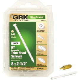 GRK Fasteners #8 x 2-1/2 in. Star Drive Trim-Head White RT Composite Finish Screw (100-Pack) GRK Fasteners #8 x 2-1/2 in. Star Drive Trim-Head White RT Composite Finish Screw (100-Pack)