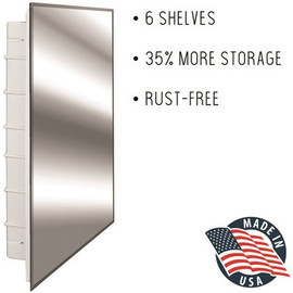 Spacecab 16 in. x 26 in. x 3-1/2 in. Frameless Recessed 1-Door Medicine Cabinet with 6-Shelves and Beveled Edge Mirror Spacecab 16 in. x 26 in. x 3-1/2 in. Frameless Recessed 1-Door Medicine Cabinet with 6-Shelves and Beveled Edge Mirror
