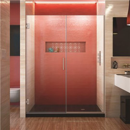 DreamLine Unidoor Plus 59 to 59.5 in. x 72 in. Frameless Hinged Shower Door in Brushed Nickel