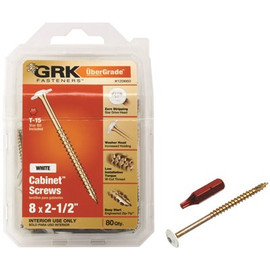 GRK Fasteners #8 x 2-1/2 in. White Star Drive Low-Profile Washer-Head Wood Cabinet Screw (80-Pack) GRK Fasteners #8 x 2-1/2 in. White Star Drive Low-Profile Washer-Head Wood Cabinet Screw (80-Pack)