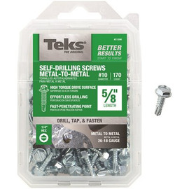 Teks #10-16 x 5/8 in. Slot Hex Hi-Hat Serrated Drill Point Screw (170-Pack) Teks #10-16 x 5/8 in. Slot Hex Hi-Hat Serrated Drill Point Screw (170-Pack)