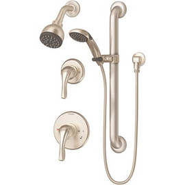 Symmons Origins 2-Handle 1-Spray Dual Showerhead and Handheld Showerhead in Satin Nickel (Valves Included)