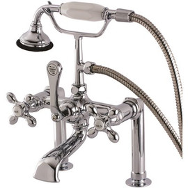 Aqua Eden Cross 3-Handle Deck-Mount High-Risers Claw Foot Tub Faucet with Handshower in Polished Chrome