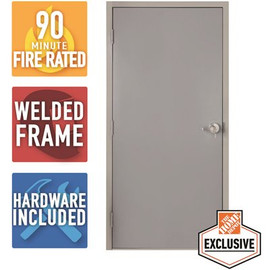 36 in. x 80 in. Fire-Rated Gray Right-Hand Flush Entrance Steel Prehung Commercial Door with Welded Frame and Hardware