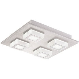 Eglo Masiano 10.625 in. W 4-Light Brushed Aluminum Integrated LED Semi-Flush Mount Light with White Shades