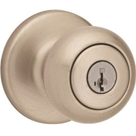 Kwikset Cove Satin Nickel Keyed Entry Door Knob Featuring SmartKey Security