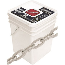 KingChain 1/4 in. x 90 ft. Galvanized Grade 30 (G30) Proof Coil Chain - 1,300 lbs Safe Work Load - Plastic Bucket