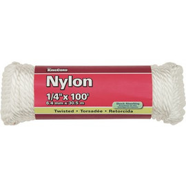 KingCord 1/4 in. x 100 ft. White Twisted Nylon Rope - 124 lbs Safe Work Load - Hanked