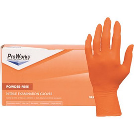 ProWorks Powder-Free Exam-Grade Nitrile Gloves with Beaded Cuff, Orange, Medium, 100 Per Pack, 10 Packs per Case