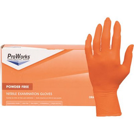 ProWorks Powder-Free Exam-Grade Nitrile Gloves with Beaded Cuff, Orange, Extra-Large, 100 Per Pack, 10 Packs per Case