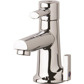 Single-Handle Deck-Mounted Hot/Cold Metering Mixing Faucet with Ceramic Cartridge 4 in. 0.5 GPM in Chrome-Plated