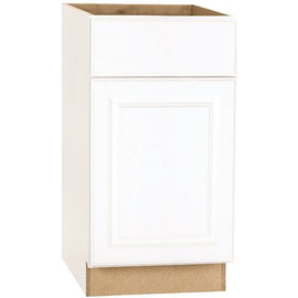 Hampton Satin White Raised Panel Stock Assembled Base Kitchen Cabinet with Drawer Glides (18 in. x 34.5 in. x 24 in.)