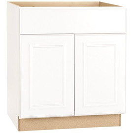 Hampton Satin White Raised Panel Stock Assembled Base Kitchen Cabinet with Drawer Glides (30 in. x 34.5 in. x 24 in.)