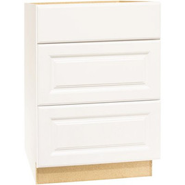 Hampton Satin White Raised Panel Stock Drawer Base Kitchen Cabinet with Drawer Glides (24 in.W x 34.5 in.H x 24 in.D)