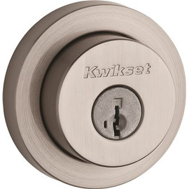 Kwikset 158 Satin Nickel Round Contemporary Single Cylinder Deadbolt featuring SmartKey Security