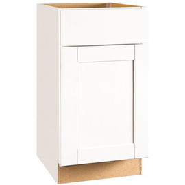 Shaker Satin White Stock Assembled Base Kitchen Cabinet with Ball-Bearing Drawer Glides (18 in. x 34.5 in. x 24 in.)