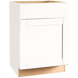 Shaker Satin White Stock Assembled Base Kitchen Cabinet with Ball-Bearing Drawer Glides (24 in. x 34.5 in. x 24 in.)